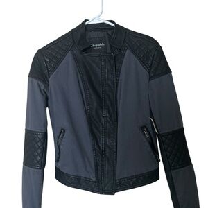 Aeropostale Black and Blue Leather Jacket Modern Fit